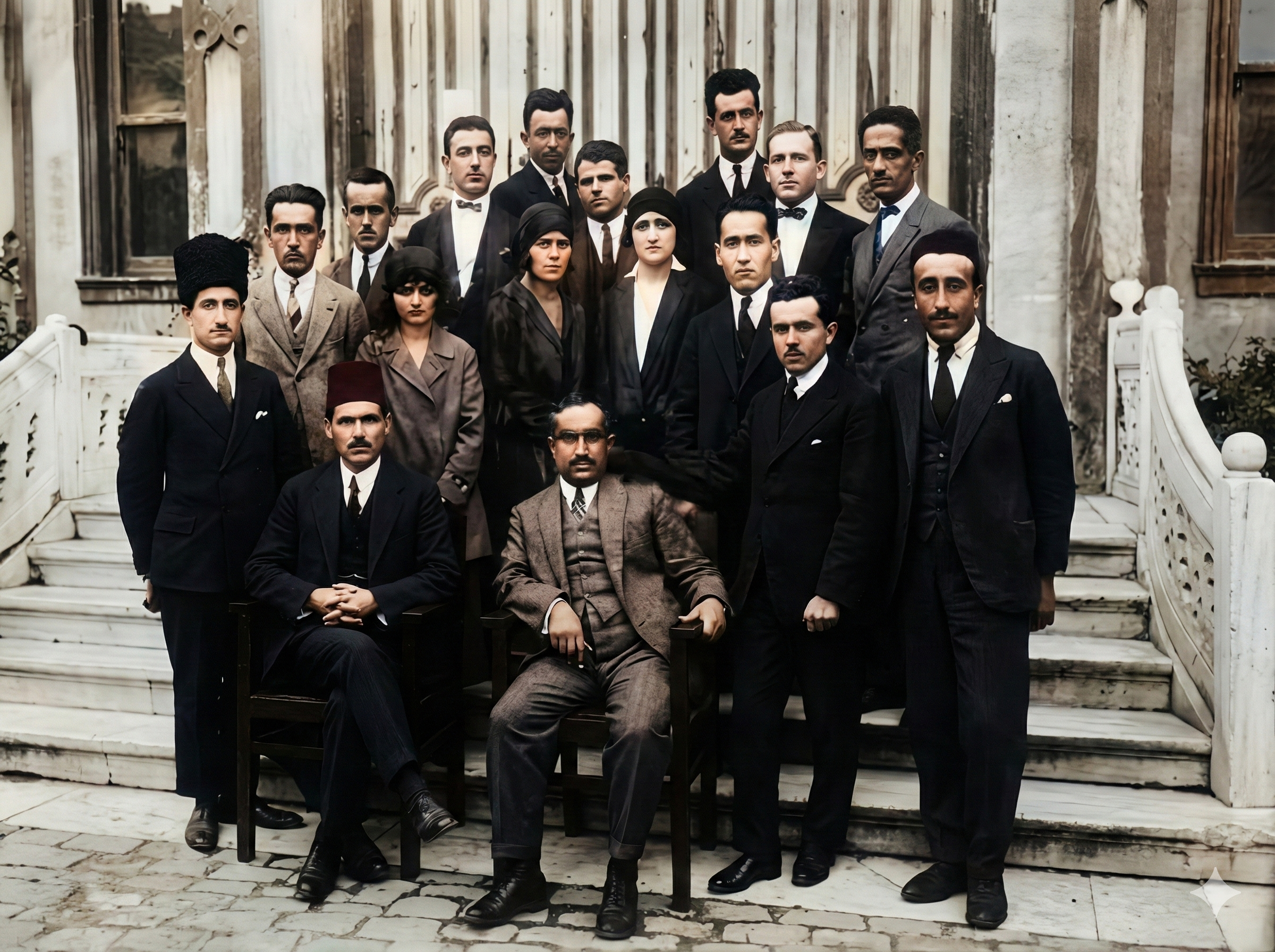 Darülfünun Fen Fakültesi Matematik-Fizik Şubesi Öğrencileri, Ali Yar ve Hüsnü Hamid Bey&#039;in olduğu bir fotoğraf